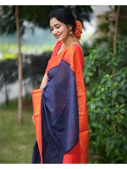 Anjaneya Sarees - Blue Woven Designer Banarasi Silk Kanjivaram Saree with Unstitched Blouse