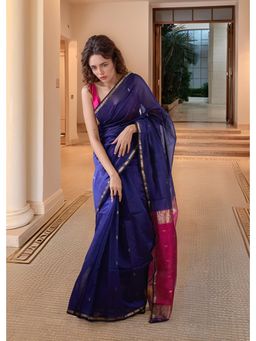 Anjaneya Sarees - Blue Woven Designer Cotton Silk Kanjivaram Saree with Unstitched Blouse
