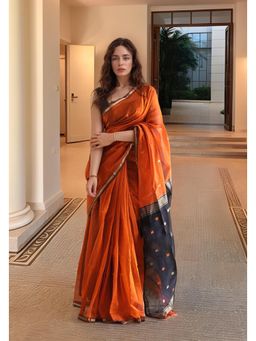 Anjaneya Sarees - Orange Woven Designer Cotton Silk Kanjivaram Saree with Unstitched Blouse