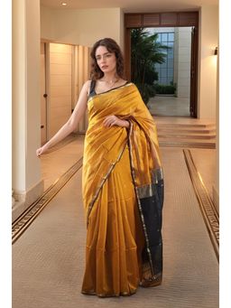 Anjaneya Sarees - Yellow Woven Designer Cotton Silk Kanjivaram Saree with Unstitched Blouse