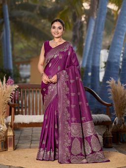 Manohari - Womens Most Trendy Banarasi Woven Wine Saree with Unstitched Blouse