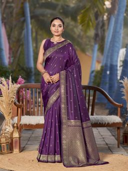 Manohari - Womens Most Trendy Banarasi Woven Purple Saree with Unstitched Blouse