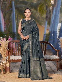 Manohari - Womens Most Trendy Banarasi Woven Grey Saree with Unstitched Blouse