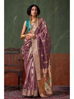 Mysilklove - Ferra Purple Banarasi Handloom Saree without Blouse