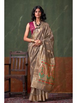 Mysilklove - Sand Dune Grey Banarasi Handloom Saree without Blouse