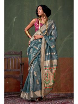 Mysilklove - Nevada Blue Banarasi Handloom Saree without Blouse