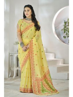 Mysilklove - Laser Yellow Woven Linen Saree without Blouse