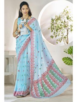 Mysilklove - Nepal Blue Woven Linen Saree without Blouse