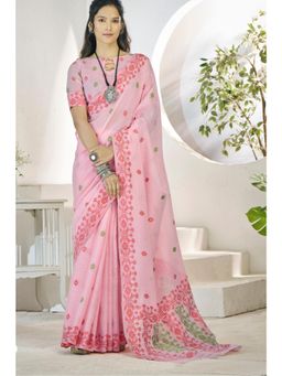Mysilklove - Beauty Bush Pink Woven Linen Saree without Blouse