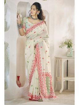 Mysilklove - Albescent White Woven Linen Saree without Blouse