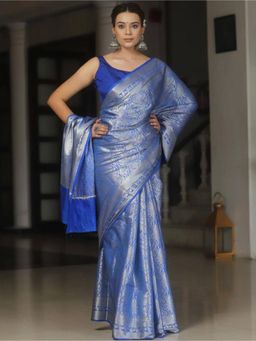 Anjaneya Sarees - Blue Woven Designer Banarasi Silk Kanjivaram Saree with Unstitched Blouse