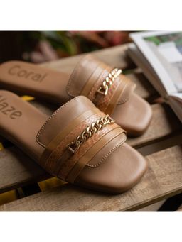 Coral Haze - Nude Crystal Flats for Women