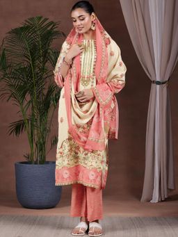 Libas - Beige Poly Crepe Printed Kurta Sets for Women