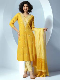 Libas - Mustard Pure Cotton Printed Kurta Sets for Women
