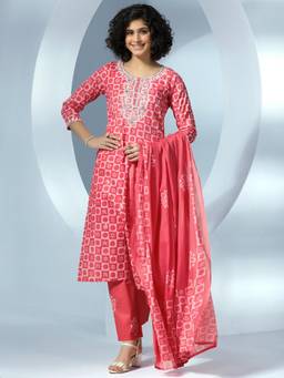 Libas - Coral Pure Cotton Printed Kurta Sets for Women