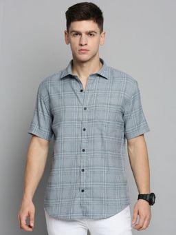 SHOWOFF - Mens Spread Collar Grey Checked Shirt
