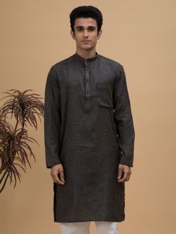 NEUDIS - Men Black Cotton Linen Blend Long Kurta