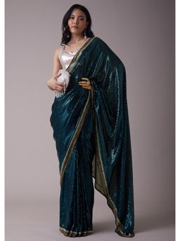 KALKI FASHION - Blue Sequins Saree with An Embellished Border with Unstitched Blouse