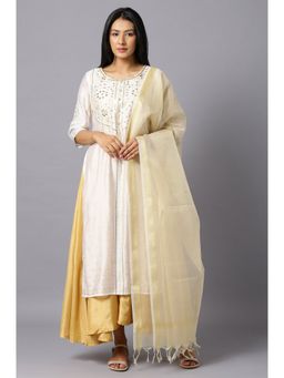 Aurelia - Women White Floral Print Viscose Dress with Dupatta