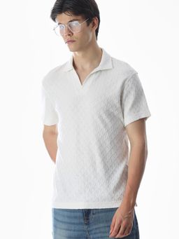 Jack & Jones - Men White Textured Polo T-Shirt
