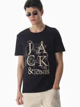 Jack & Jones - Men Black Embroidered T-Shirt