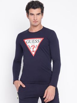 Guess - Men Navy Blue Printed T-Shirt