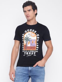Guess - Men Black Printed T-Shirt