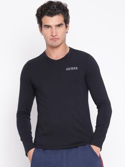 Guess - Men Black Solid T-Shirt