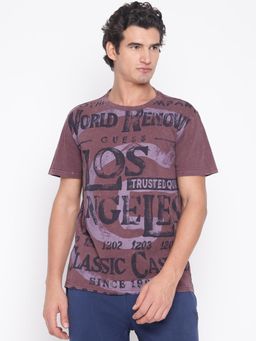 Guess - Men Maroon Printed T-Shirt