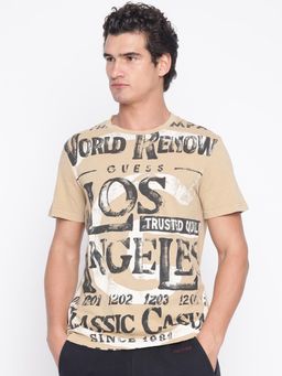 Guess - Men Beige Printed T-Shirt