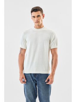 Snitch - Off White Solid Half Sleeves Regular Casual T-Shirt for Men