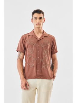 Snitch - Brown Embroidery Half Sleeves Boxy Casual Shirt for Men