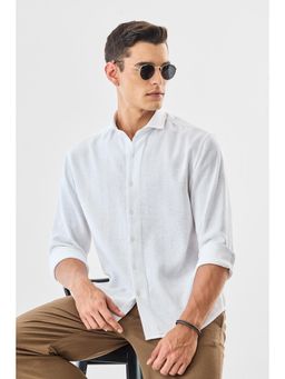 Snitch - White Textured Full Sleeves Regular Shirt for Men