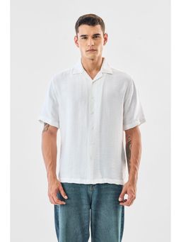 Snitch - White Textured Half Sleeves Boxy Casual Shirt for Men
