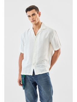 Snitch - Off White Textured Half Sleeves Boxy Casual Shirt for Men