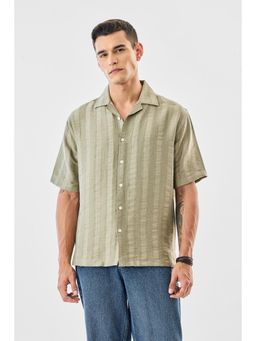 Snitch - Olive Textured Half Sleeves Boxy Casual Shirt for Men