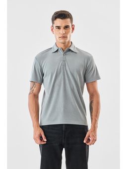 Snitch - Grey Textured Regular Casual T-Shirt for Men