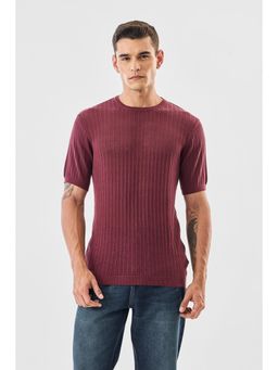 Snitch - Purple Textured Casual T-Shirt for Men