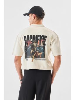 Snitch - Beige Graphic Oversized Casual Polo T-Shirt for Men