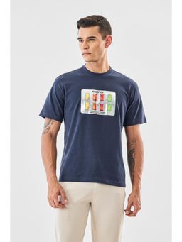 Snitch - Navy Blue Graphic Regular Casual T-Shirt for Men