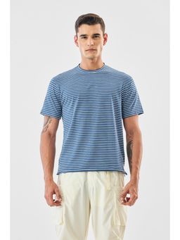 Snitch - Blue Striped Slim Casual T-Shirt for Men