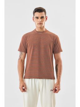 Snitch - Brown Striped Slim Casual T-Shirt for Men