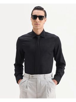 Rare Rabbit - Men Black Textured Regular Fit Jacquard Shirt