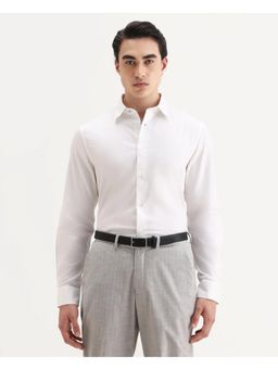 Rare Rabbit - Men White Textured Collared Neck Regular Fit Formal Shirt