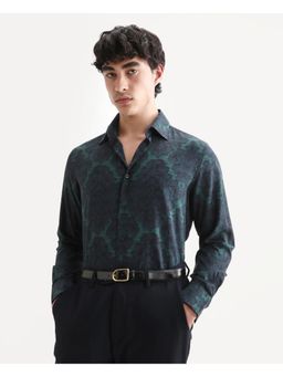 Rare Rabbit - Men Navy Blue Floral Print Regular Fit Shirt