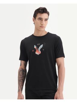 Rare Rabbit - Men Black Graphic T-Shirt