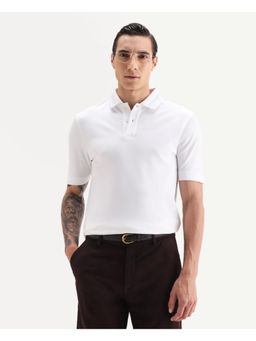 Rare Rabbit - Men White Collar Embroidered Polo T-shirt