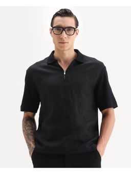 Rare Rabbit - Men Black Solid Polo T-shirt