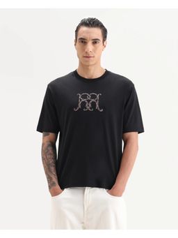 Rare Rabbit - Men Black Embroidery T-Shirt