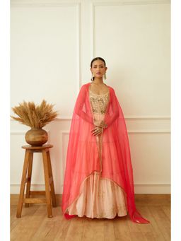 Nikasha - Peach Foil Embroidered Anarkali Kalidar (Set of 2)